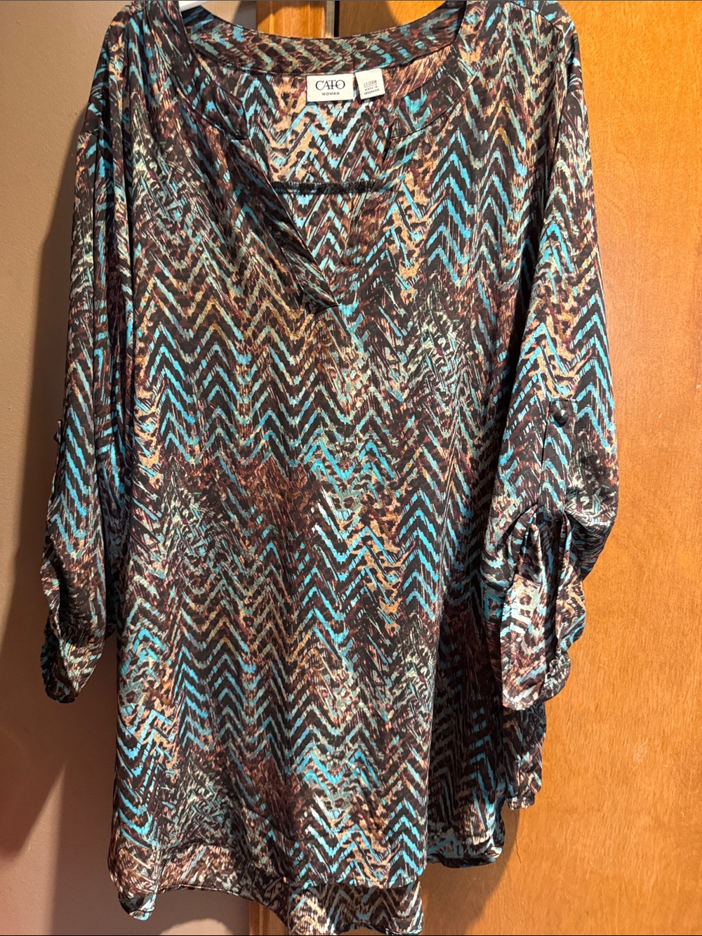 Cato Teal and Brown Chevron V-Neck Tunic